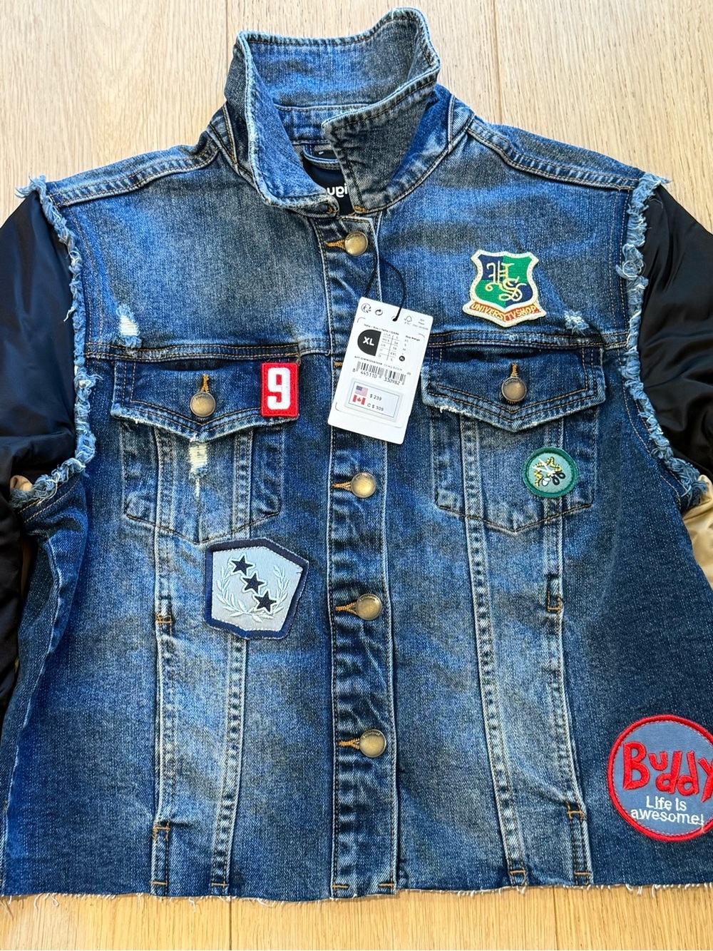 Desigual NWT Rare Hybrid Denim Bomber Jacket XL Patchwork Cropped Streetwear - Picture 7 of 9